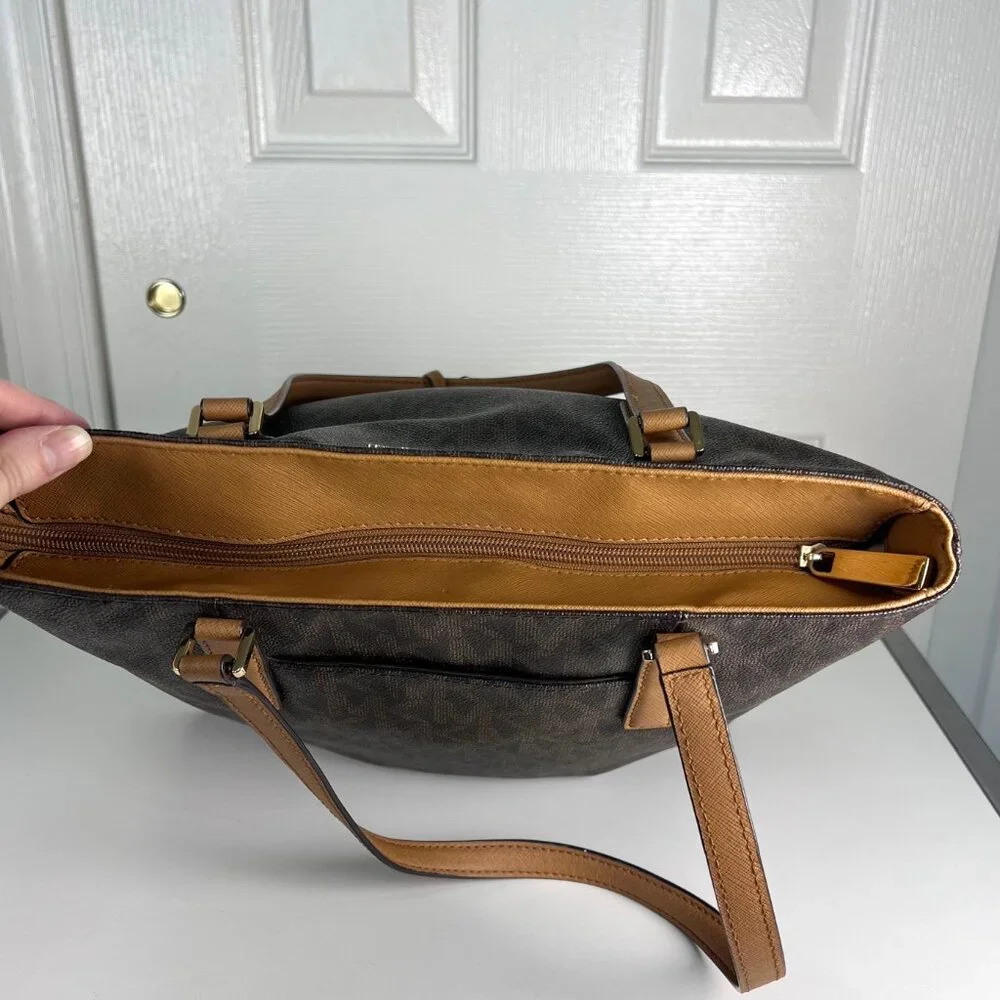 Michael Kors Brown Signature Tote with Tan Trim